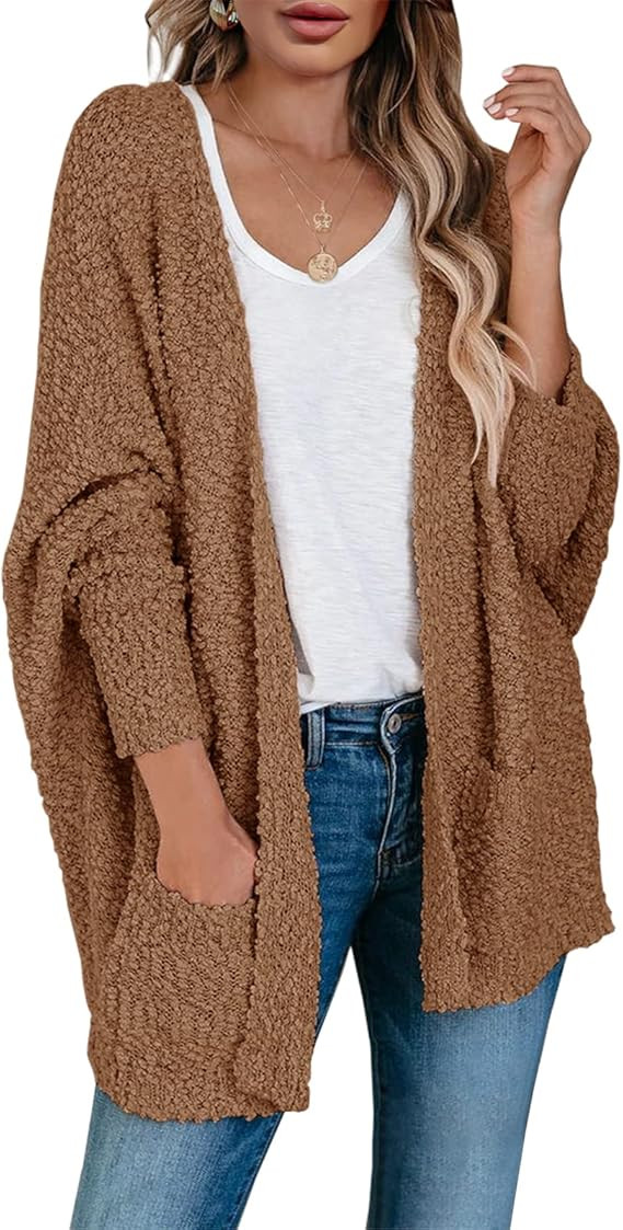 Saodimallsu Women's Chunky Popcorn Cardigan Oversized Open Front Boyfriend Batwing Long Sleeve Fu... | Amazon (US)
