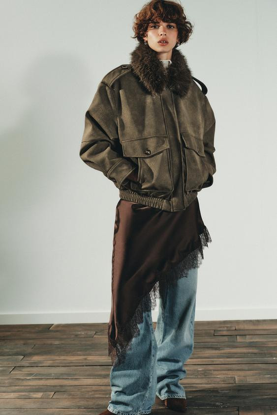 REMOVABLE COLLAR FAUX SUEDE JACKET | Zara US