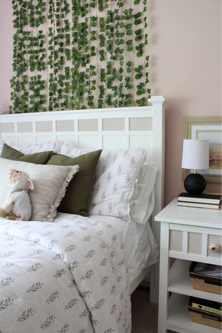Earthy pink and green bedroom | Ivy wall | block print comforter | boho bedroom | tween bedroom | teen bedroom | velvet pillow covers 

#LTKhome #LTKunder100