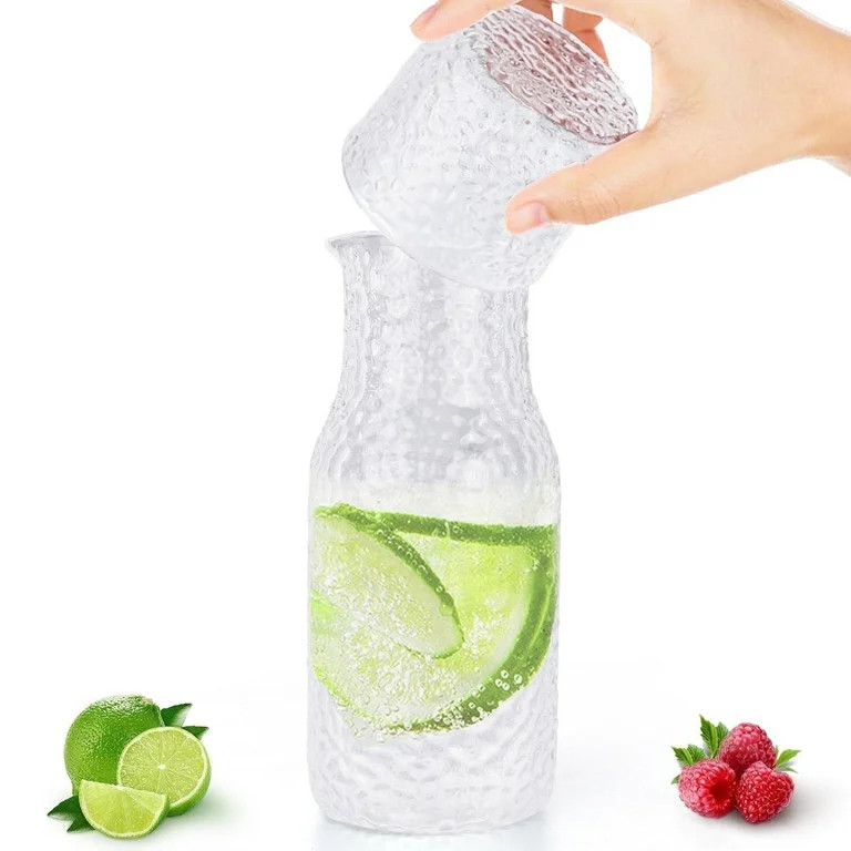 WhiteRhino 17oz Glass Bedside  Water Carafe with 7oz Cup Set,Clear Glass Pitcher with Lid Nightst... | Walmart (US)