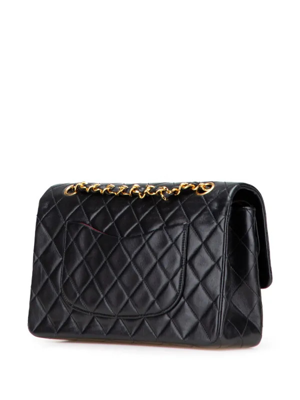 CHANEL Pre-Owned 1996-1997 Medium Classic Lambskin Double Flap Shoulder Bag | Black | FARFETCH | Farfetch Global