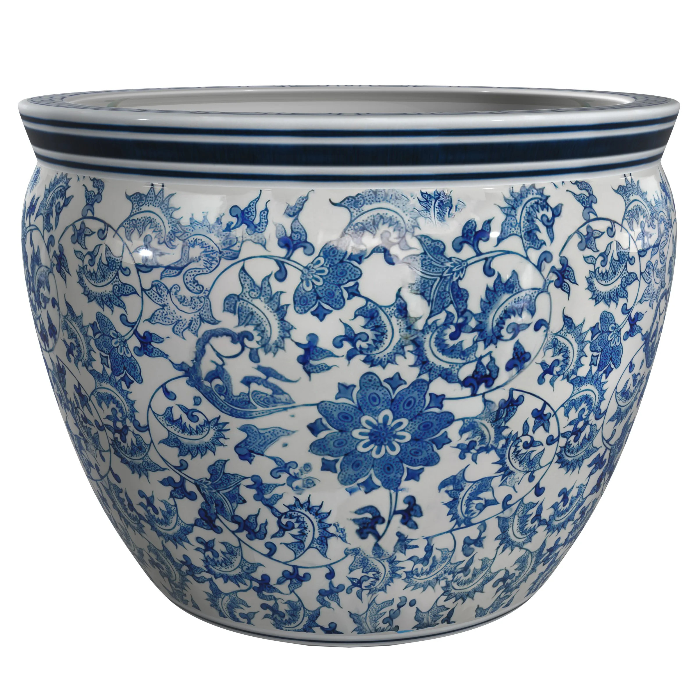 Red Lantern 16" Floral Blue & White Porcelain Fishbowl Planter | Walmart (US)