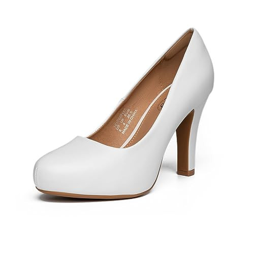 Trary Women's Heels for Women, White Heels, Low Platform Heels, IN3.7 High Heel Closed Round Toe Pumps Dress Office Wedding Shoes for Women | Amazon (US)