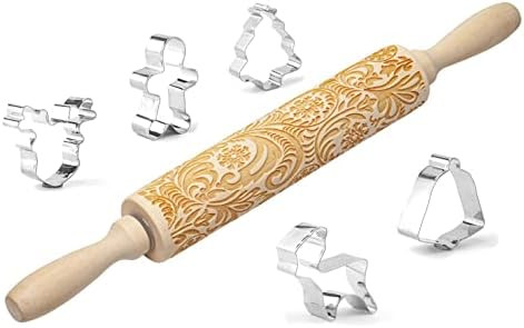 Paisley Embossed Rolling Pin for Cookies, EUUPS Wooden 3D Christmas Engraved Embossing Rolling Pi... | Amazon (US)
