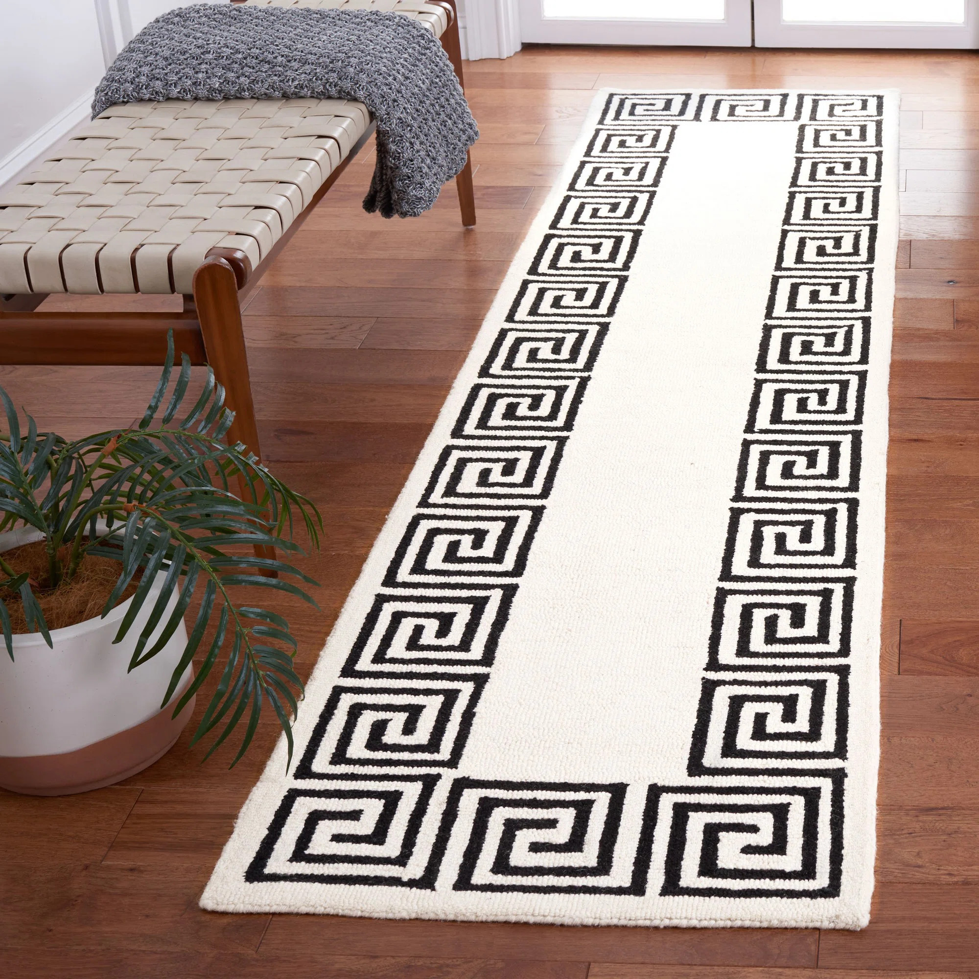 Wommack Oakhur Greek Key Border Area Rug in Ivory / Black | Wayfair North America