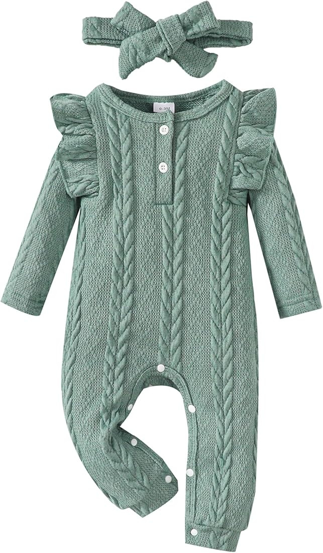 Infant Baby Girl Clothes Newborn Girl Romper Fall Winter Outfit Ruffle Long Sleeve Jumpsuit Rompe... | Amazon (US)
