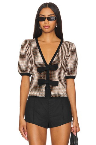 525 Elaine Puff Sleeve Bow Cardi in Sea Salt Multi from Revolve.com | Revolve Clothing (Global)