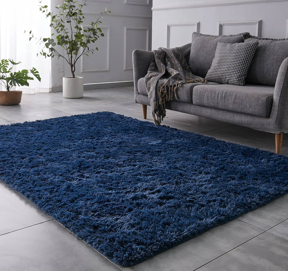 TABAYON Shag Area Rug, 5x7 Ft Navy Blue Upgrade Anti-Skid Durable Rectangular Cozy Rug, High Pile... | Amazon (US)