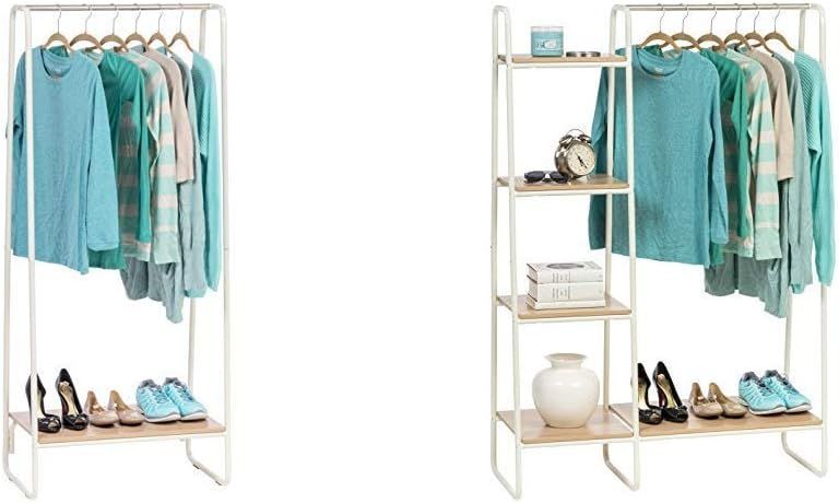 IRIS Metal Garment Rack with Wood Shelf, White and Light Brown with IRIS Metal Garment Rack with ... | Amazon (US)