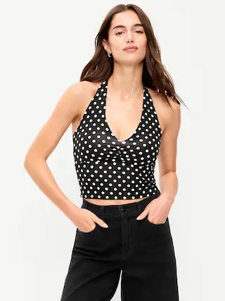 Jersey Cinch-Front Halter Top | Old Navy (US)