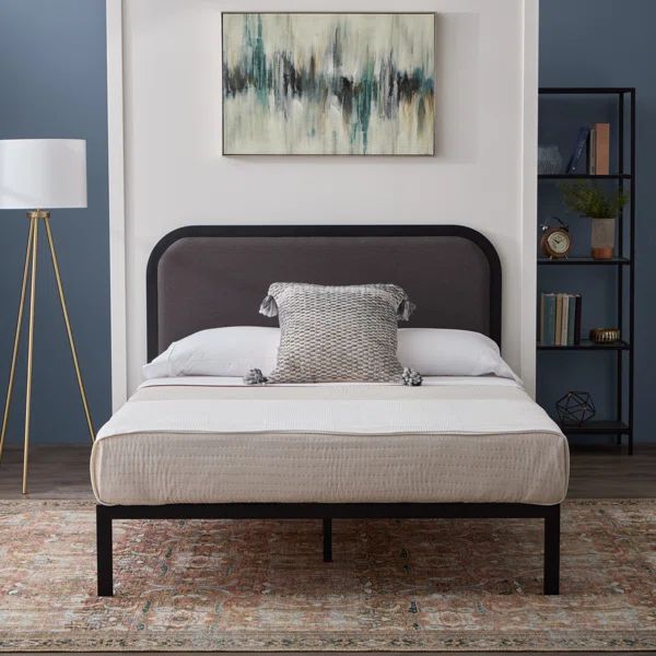 Metal Bed Frame with Rounded Upholstered Headboard | Wayfair North America