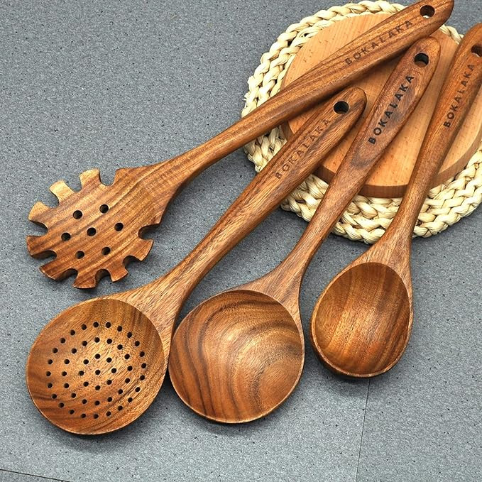 Wooden Spoons for Cooking,10 Pcs Natural Teak Wooden Kitchen Utensils Set Wooden Utensils for Coo... | Amazon (US)