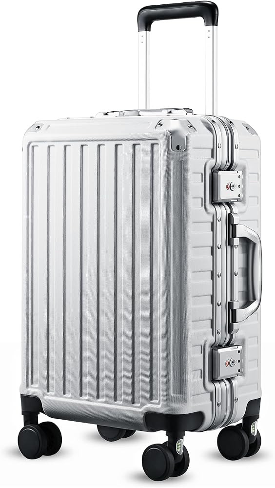 LUGGEX Aluminum Frame Luggage Spinner Wheels Polycarbonate 20 Inch Silver Grey | Amazon (US)