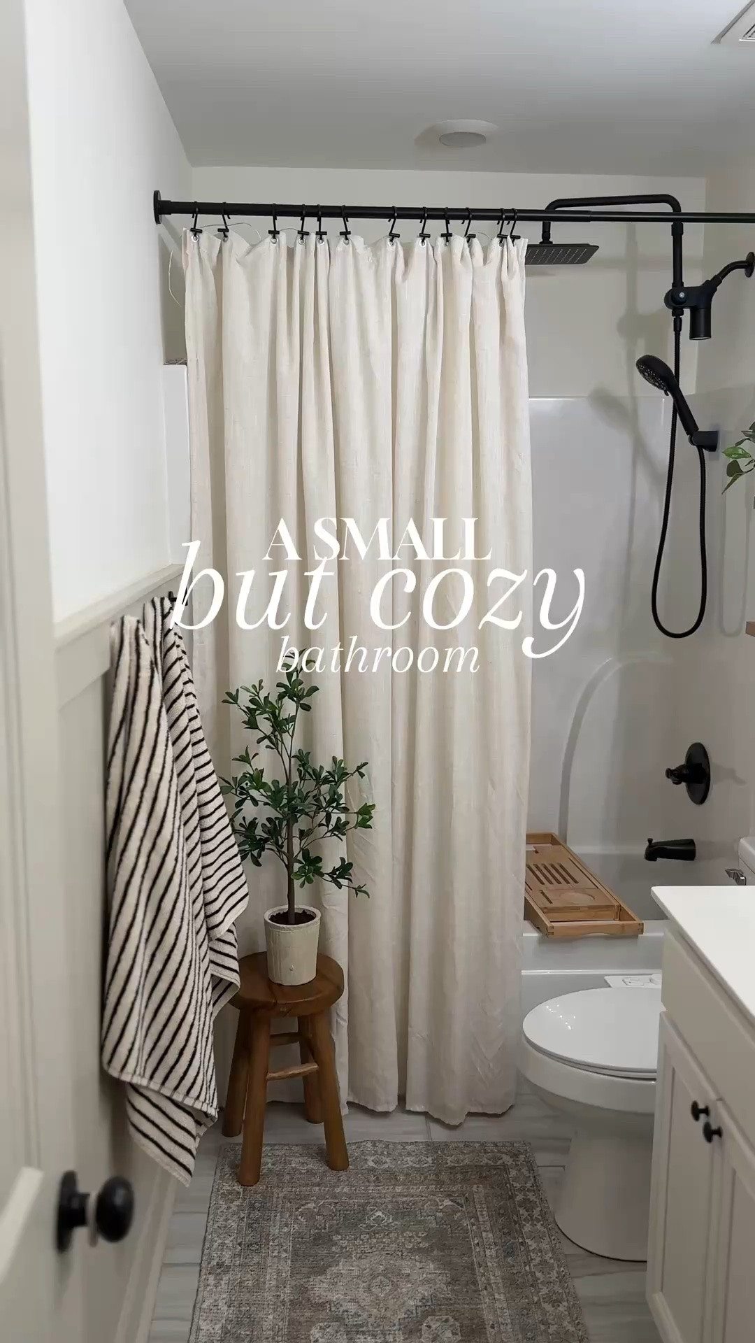 Making our small bathroom feel a little more cozy 🤎 Floating shelves, a new shower curtain, rug, and a few simple decor swaps made SUCH a difference.

#BathroomDecor #SmallBathroom #BathroomMakeover #CozyHome #HomeDecorIdeas

#LTKHome #LTKSaleAlert #LTKSeasonal