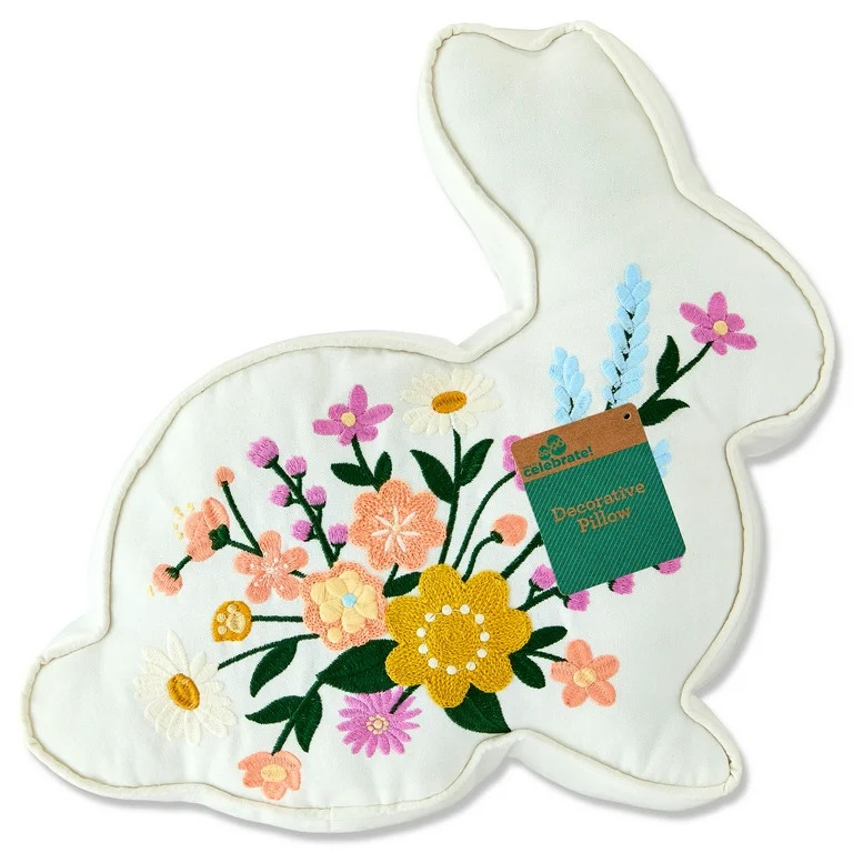 Floral Bunny Decorative Pillow, Multicolor, 14" x 14", Easter by Way To Celebrate | Walmart (US)