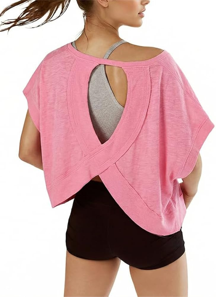 denking Women's 100% Cotton Open Back Workout Top | Amazon (US)