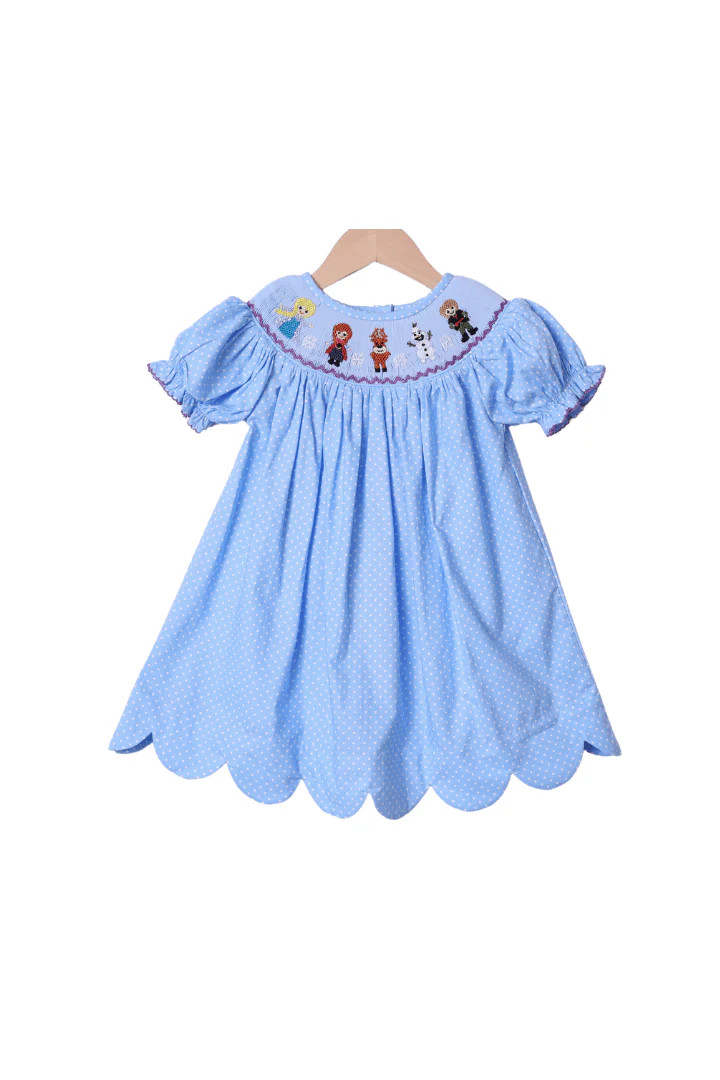 Smocked Ice Princess Blue Bitty Dot Dress | The Smocked Flamingo