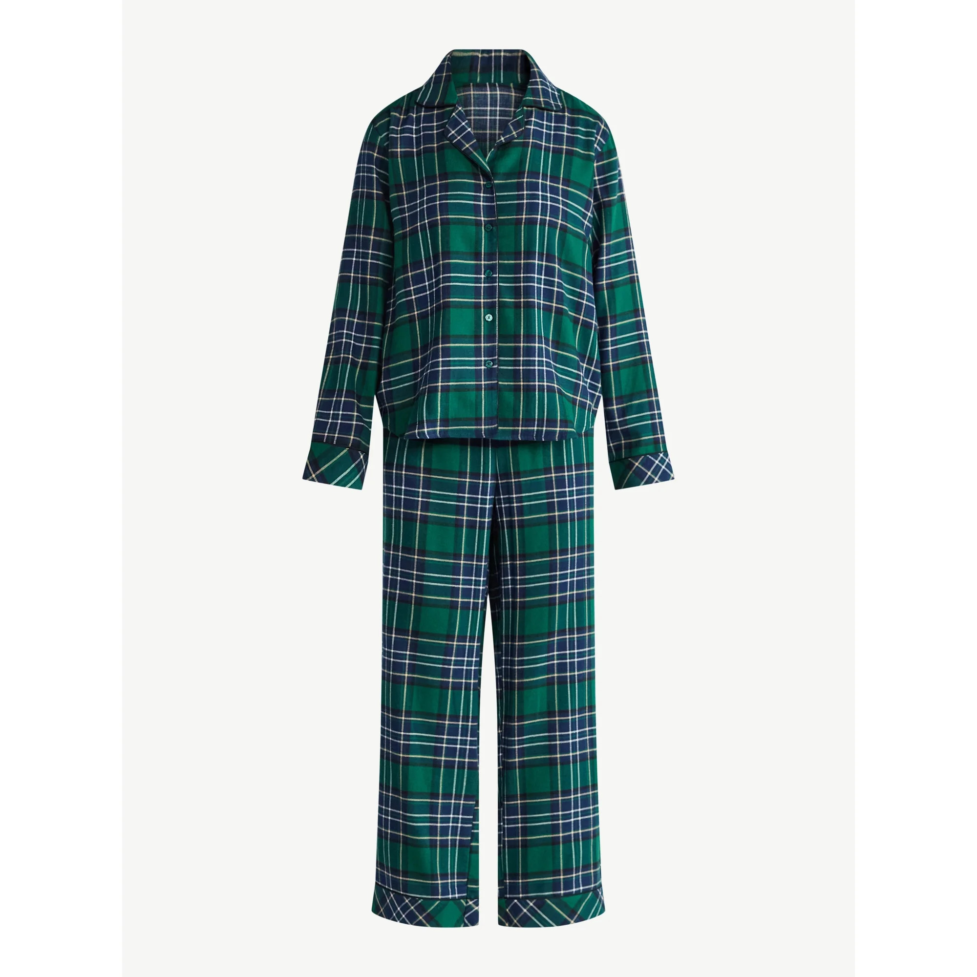 Joyspun Women's Long Sleeve Flannel Sleep Top and Pants Pajama Set, 2-Piece, Sizes XS-3X | Walmart (US)
