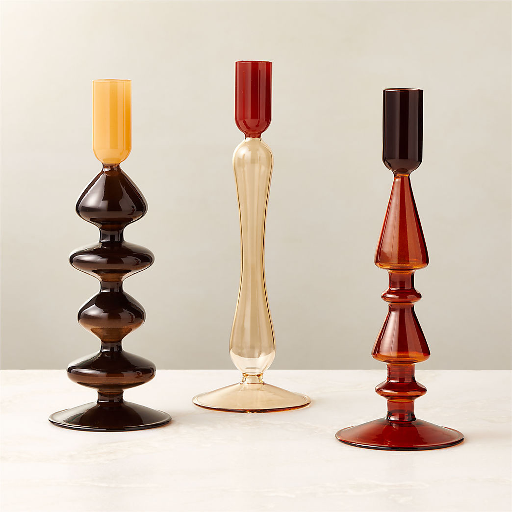 Kava Neutral Glass Taper Candle Holders Set of 3 | CB2 | CB2