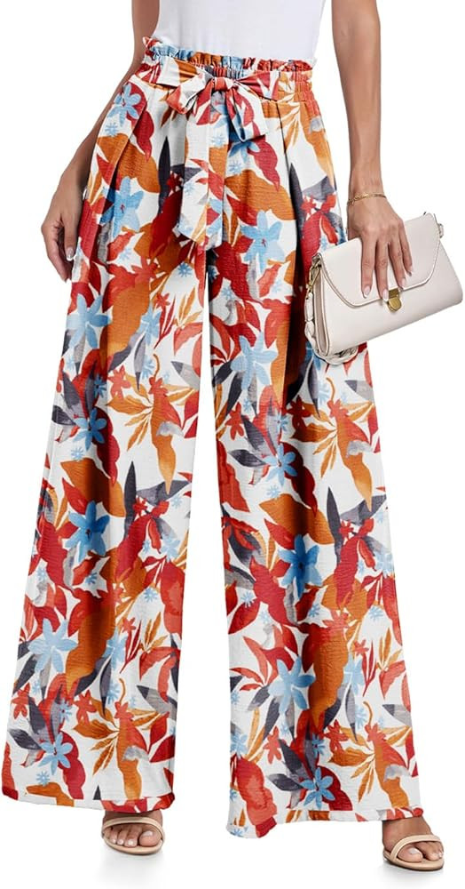 Lepunuo Wide Leg Pants for Women High Waisted Palazzo Pants Work Casual Flowy Tie Knot Trousers w... | Amazon (US)