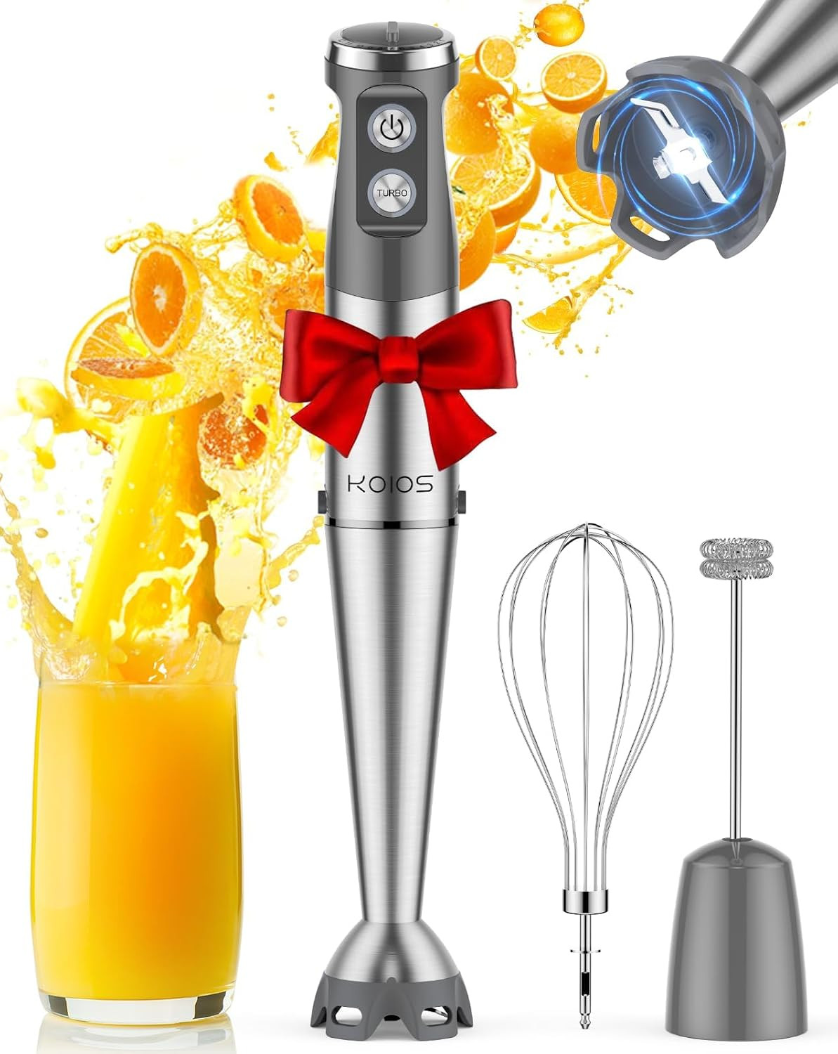KOIOS Immersion Blender, 1000W Anti-scratch 3-in-1 Hand Blender, Upgraded 12 Speed Stainless Steel Blade Stick Blenders with Turbo Mode, Whisk and Milk Frother, Non-BPA | Amazon (US)