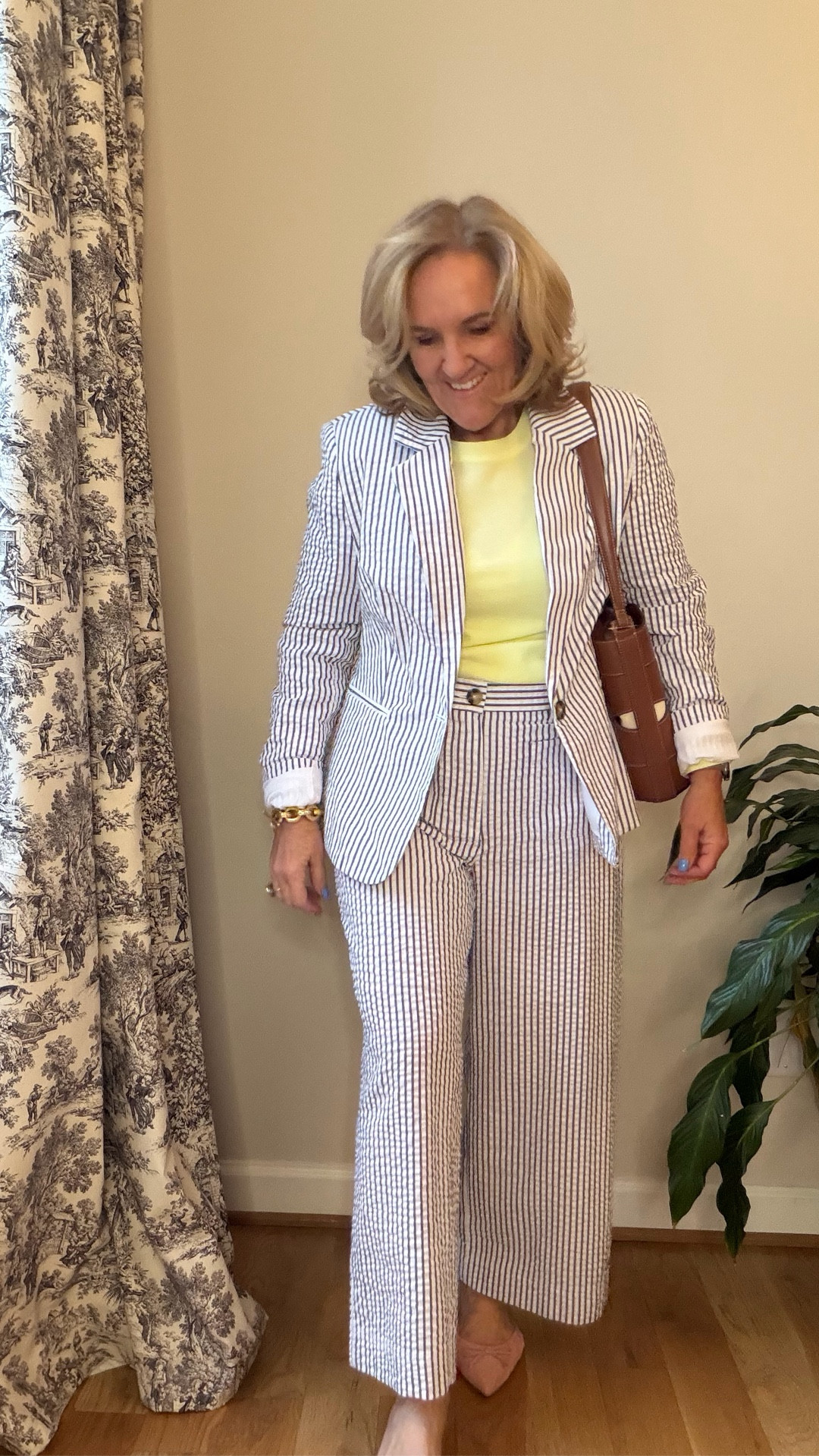 Walmart fashion 
Seersucker suit 
Blazer size medium
Pants you have to size down. They’re just too big. I’m in the medium. I need to get a small
Sweater size medium, and it’s so soft. It’s a perfect spring weight.

Office outfit, work outfit, Easter suit baby shower outfit

#LTKOver40 #LTKWorkwear #LTKPetite