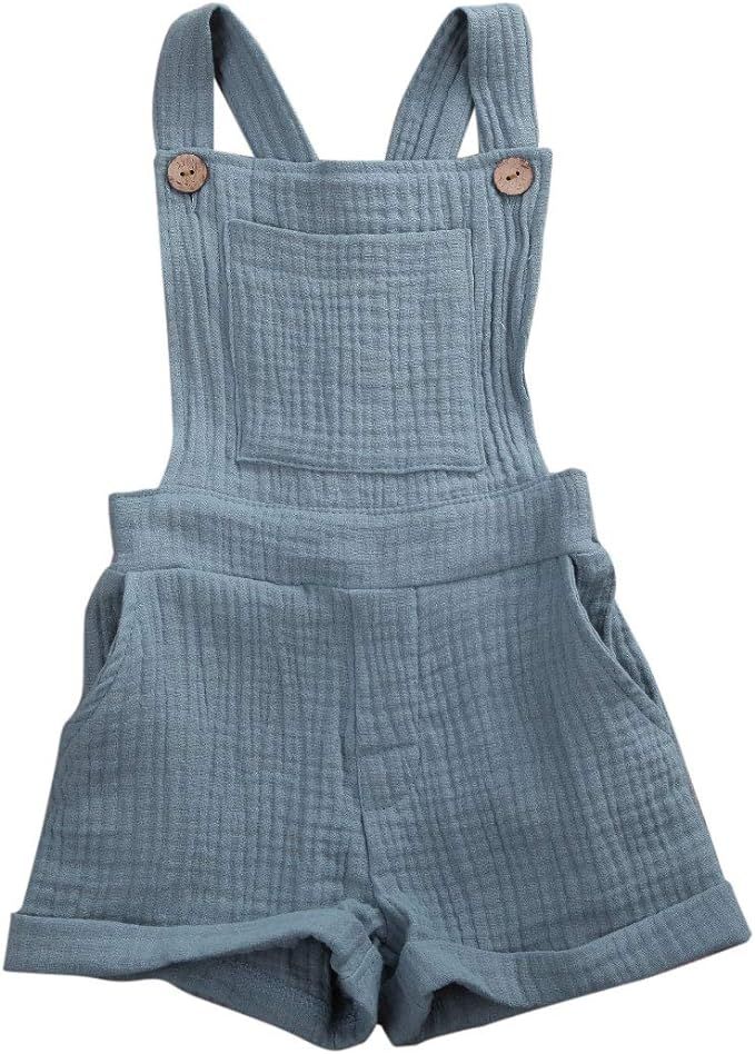 Mubineo Toddler Girl Boy Basic Plain Pocket Bib Overalls Summer Overall Shorts | Amazon (US)