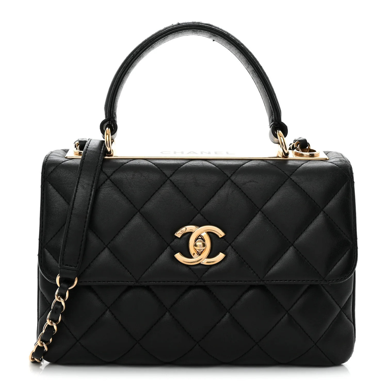 Lambskin Quilted Small Trendy CC Dual Handle Flap Bag Black | FASHIONPHILE (US)