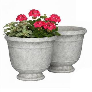 Lark & Vine Stone Urn Cement Resin Recycled Materials Planter with Drainage Hole (14.6 in. L x 14... | The Home Depot