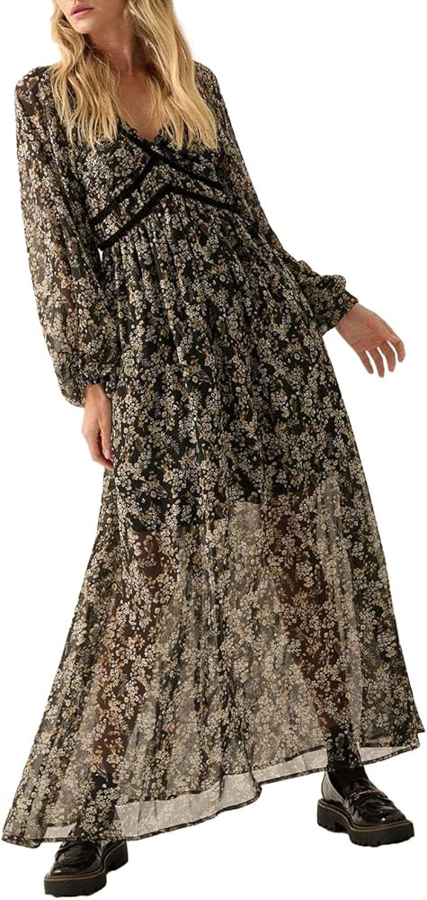 Women Boho Cap Sleeve Maxi Dress Y2K Floral Print Backless Corset Party Dress for Beach Cocktail ... | Amazon (US)