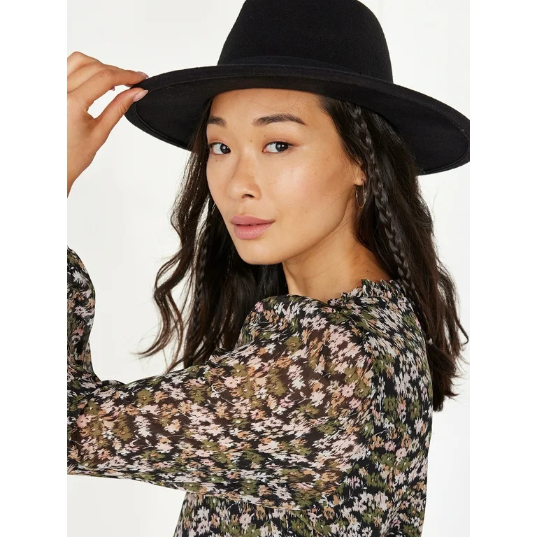 Time and Tru Women's Fedora with Black Grosgrain Ribbon | Walmart (US)