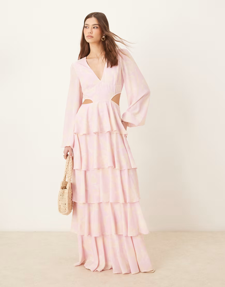 Pretty Lavish cut-out ruffle maxi dress in pink floral-Multi | ASOS (Global)