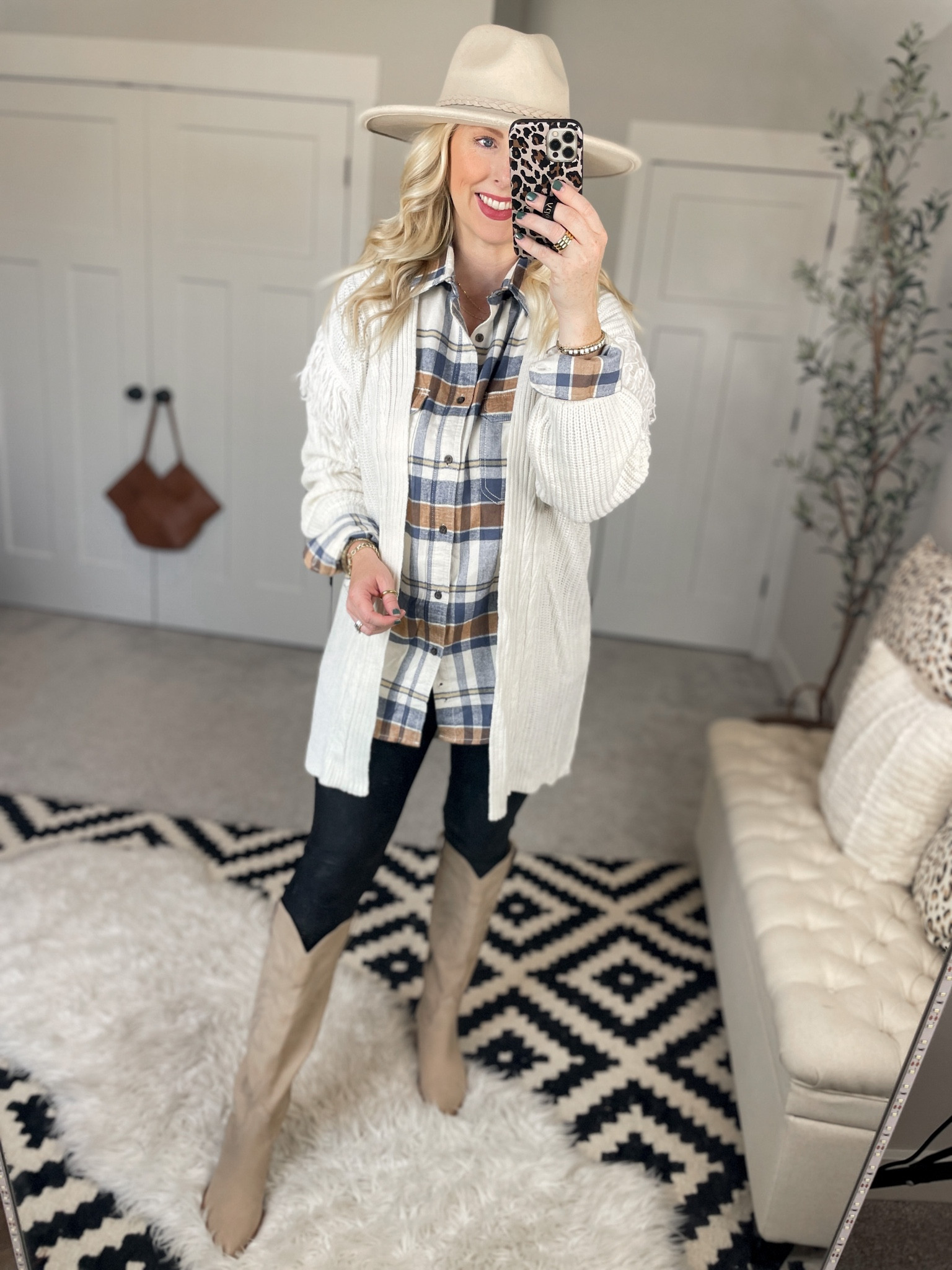 Weekend Walmart wins try on
Fringe cardigan- small 
Mens plaid flannel- medium 
Faux leather leggings- small, size down! 

#LTKshoecrush #LTKunder50 #LTKSeasonal