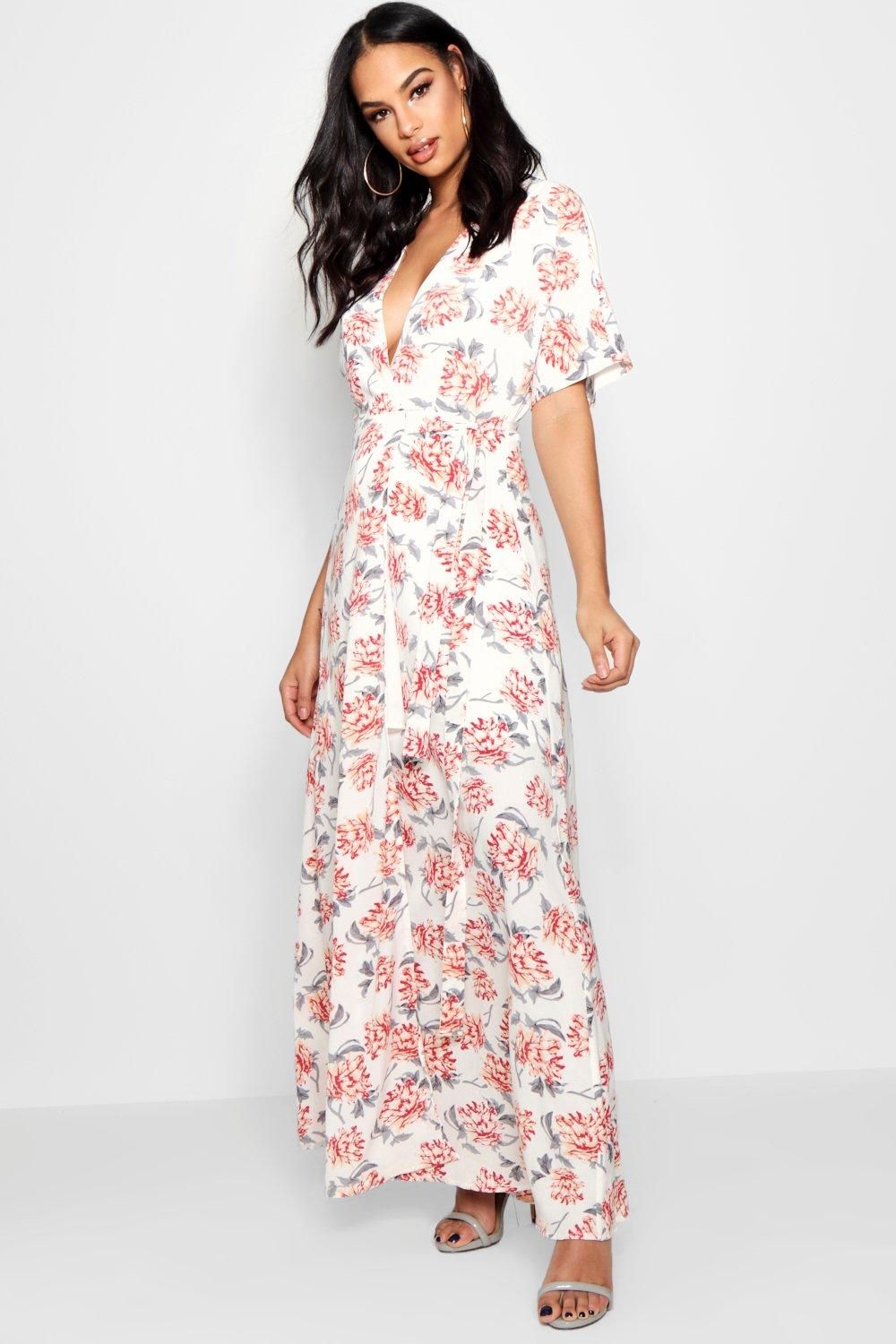 Boutique Floral Kimono Sleeve Maxi Dress | Boohoo.com (US & CA)