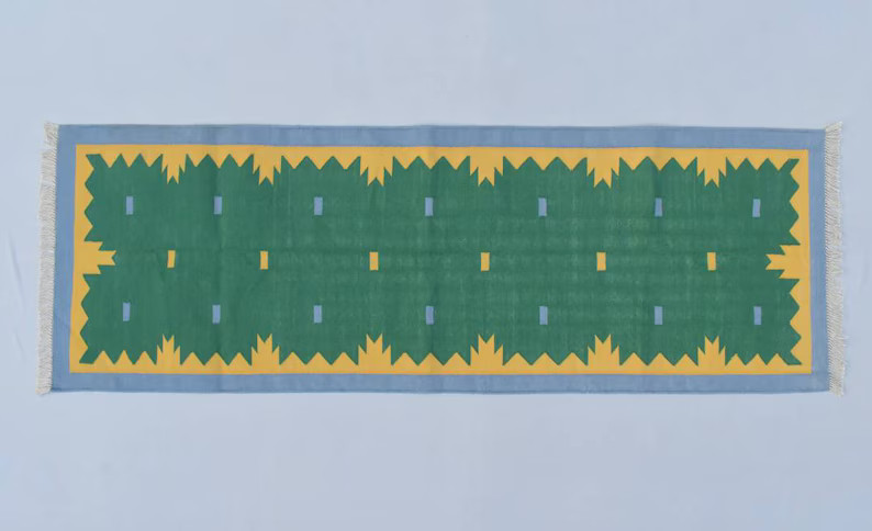 Green and Yellow Modern Cotton Runner Rug Hand Woven Runner - Etsy | Etsy (US)