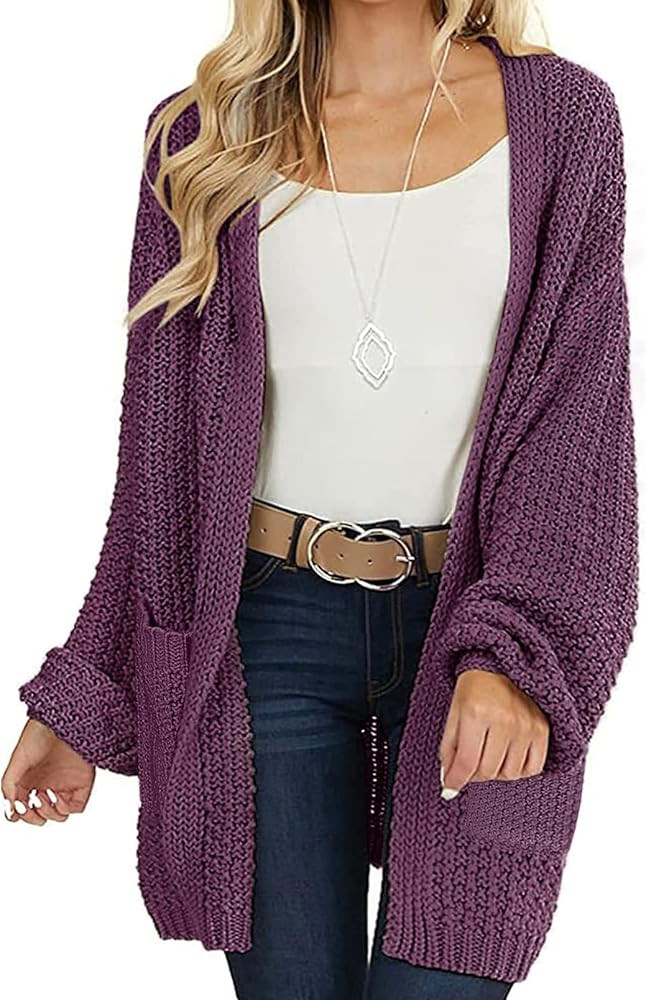 MEROKEETY Women's 2026 Fall Open Front Chunky Knit Sweater Oversized Lantern Sleeve Cardigan Outw... | Amazon (US)