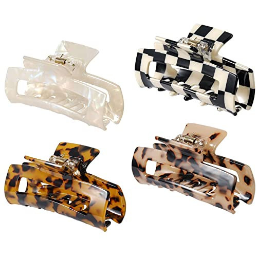 4Pcs Hair Claw Clips, Acetate Hair Banana Barrettes, French Butterfly Jaw Clips, Mermaid Color Crab Hairpin, Leopard Print Stylish Hair Accessories for Women Girls (4 Pcs) | Amazon (US)