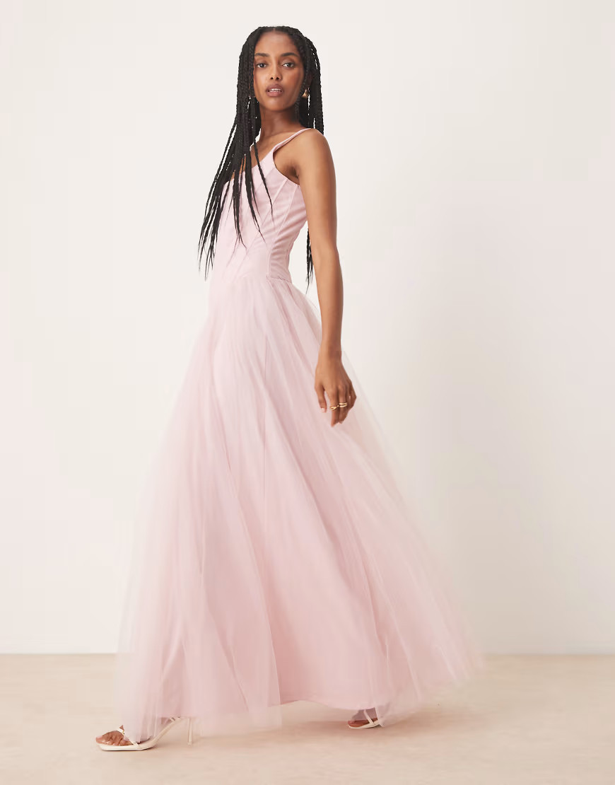 Lace & Beads drop waist corset detail maxi dress in powder pink | ASOS (Global)