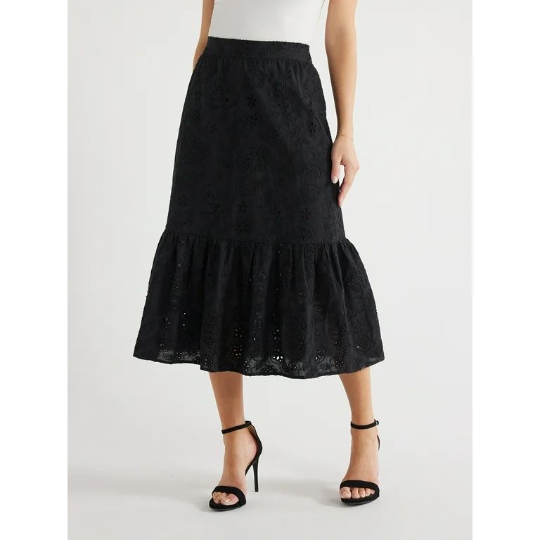 Sofia Jeans Women's Ruffle Pull On Skirt, Mid Calf Length, Sizes XS-XXXL | Walmart (US)