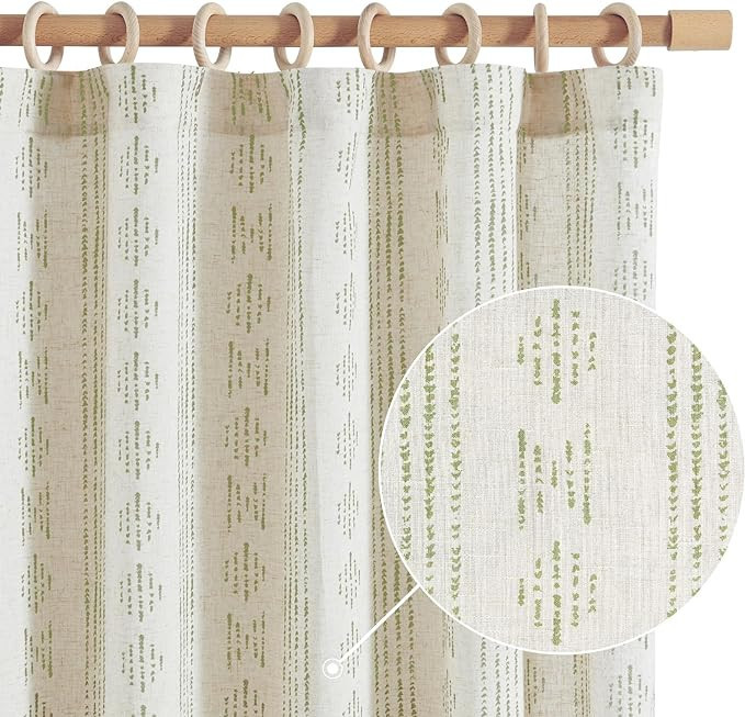 jinchan Boho Curtains Linen Curtains for Living Room Farmhouse Sage Green Curtains 84 Inch Length... | Amazon (US)
