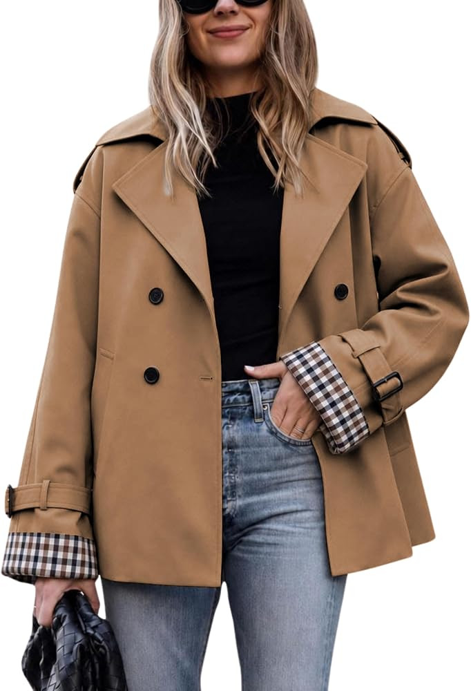 Women's Oversized Trench Coat Lapel Collar Jacket | Amazon (US)