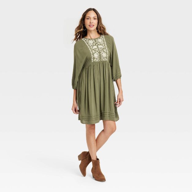 Women's Long Sleeve Embroidered Babydoll Dress - Knox Rose™ | Target