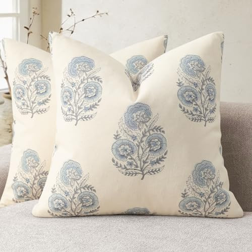 YCOLL Vintage Floral Print Pillow Covers 20x20 Set of 2 Patterned Accent Decorative Cushion Cover... | Amazon (US)