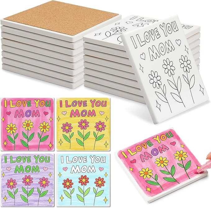 20 Set Mother's Day Crafts Bulk I Love You Mom DIY Ceramic Tiles, 4x4 Make Your Own Mother's Flow... | Amazon (US)