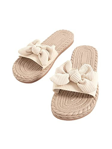 GORGLITTER Women's Bow Sandals 2026 Raffia Cute Dressy Summer Boho Open Toe Beach Vacation Slides Shoes Beige 9.5 | Amazon (US)