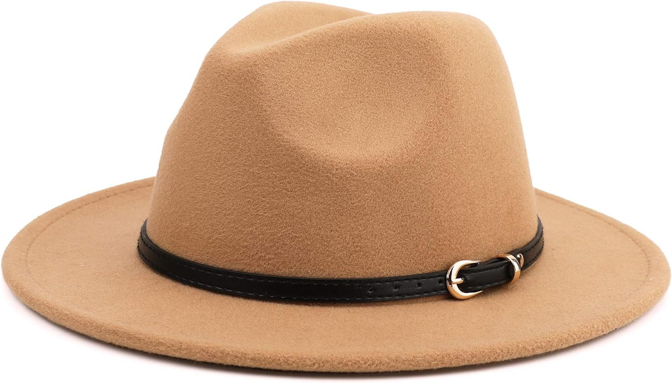 Melesh Wide Brim Unisex Classic Belt Buckle Fedora Hat | Amazon (US)