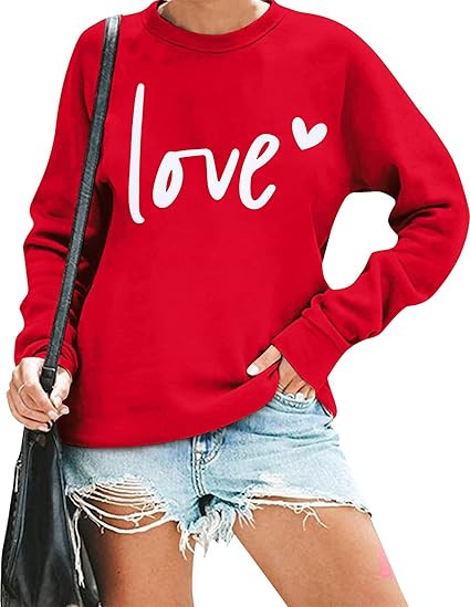 VILOVE Womens Valentines Sweatshirt Love Heart Graphic Print Pullover Casual Long Sleeve Valentin... | Amazon (US)