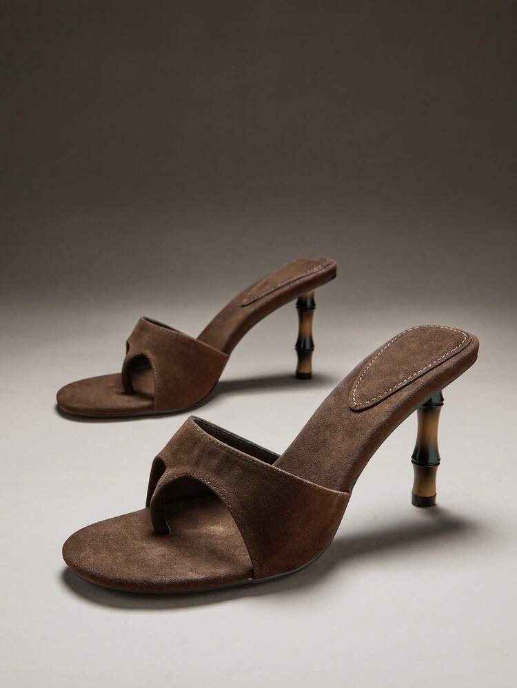 SHUZIA Women's Faux Suede Slip-On Bamboo Shape Heel Sandals Summer Shoes | SHEIN