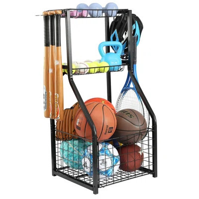 Sports Equipment Organizer For Garage Organization,Ball Storage With Basketball Holder And Ball Cart Rack,Outdoor Toy Storage With Bin For Nerf Gun,Fo | Wayfair North America