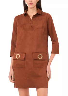 Women's 3-Quarter Collar Neck Suede A-Line Dress | Belk